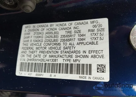 2020 Honda Cr-V 2Wd Lx z USA, uszkodzony, nr VIN 2HKRW1H26LH413081